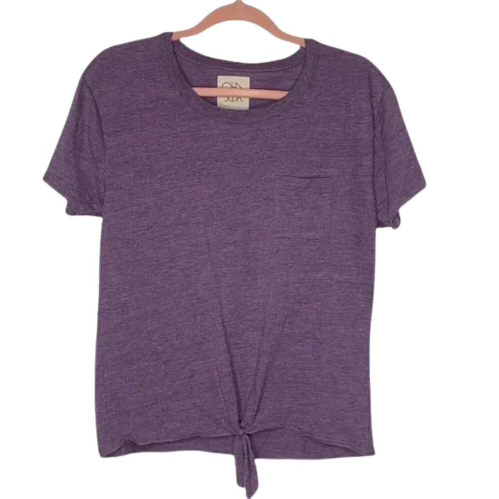 Chaser Heathered Purple Tie Front Short Sleeve Tee w/ Pocket Sz. M NEW